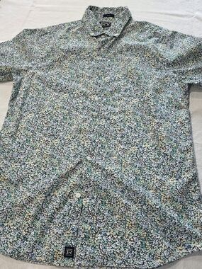 RYE Floral Short-Sleeve Button-Down Shirt in Blue-Green